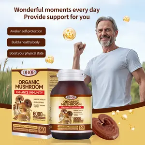 DHOP Organic Mushroom Complex Capsules, 6000mg Reishi & Cordyceps Mushroom Extract Blend, Support Immune Health & Physical Vitality, Stress Relief Daily Supplement, 60 Capsules