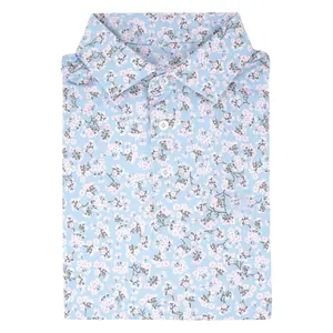 The Cherry Blossom Men's Short Sleeve Performance Polo – Baby Blue 3D Golf Polo Shirt, Breathable Athletic Casual Wear, Gift for Men