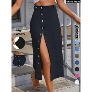 OBlue Jeans Women's  Button Front Denim Skirt, Casual Fashion  Skirt for Daily Wear, Ladies Bottoms for All Seasons, T-Chic