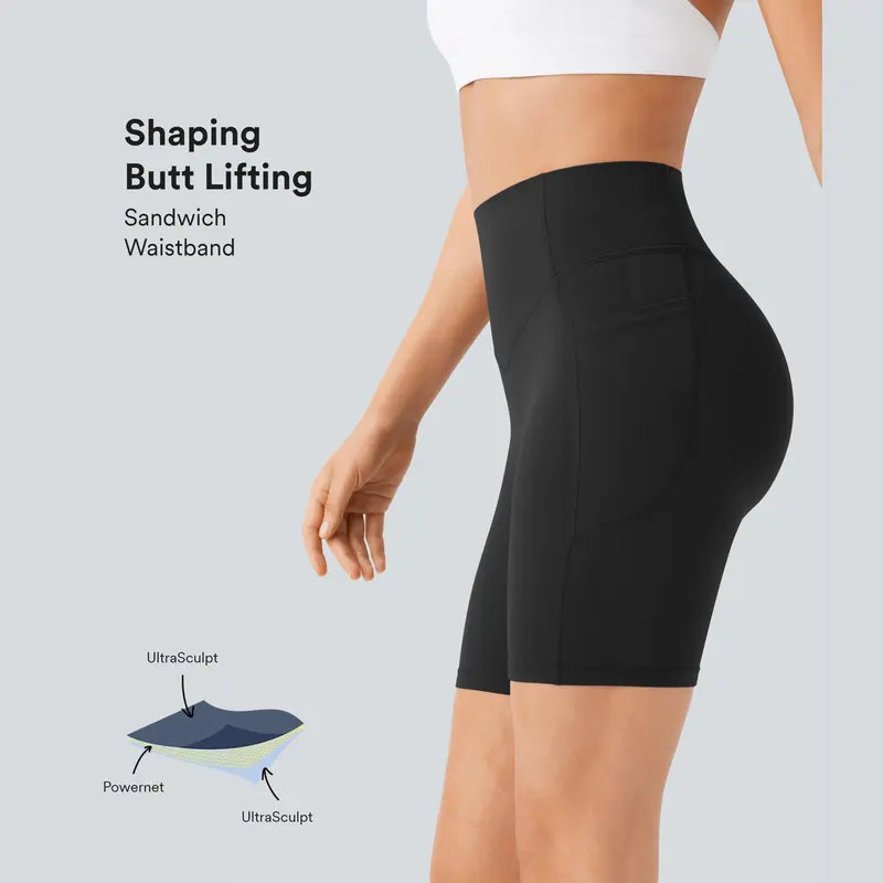 Halara UltraSculpt Women's 7'' High-Waisted Hidden Scrunch Butt-Lifting Athletic Shorts, Side Pockets, Abdominal Control, Breathable Stretchy, Active Shapewear Gym Workout Sports Shorts, Hidden Scrunch Shorts