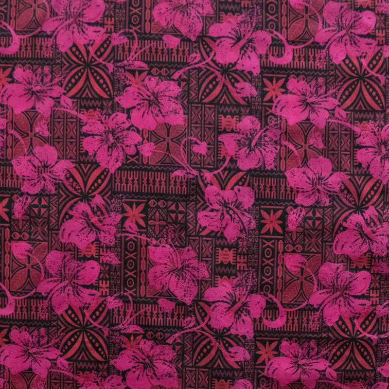 Traditional Tapa Style Polyester Fabric by the Yd, Floral Hibiscus Print Material - Durable 60" Wide for Sewing Projects, Classic, 60 Inches (Width) By 36 Inches (Yard Cut)