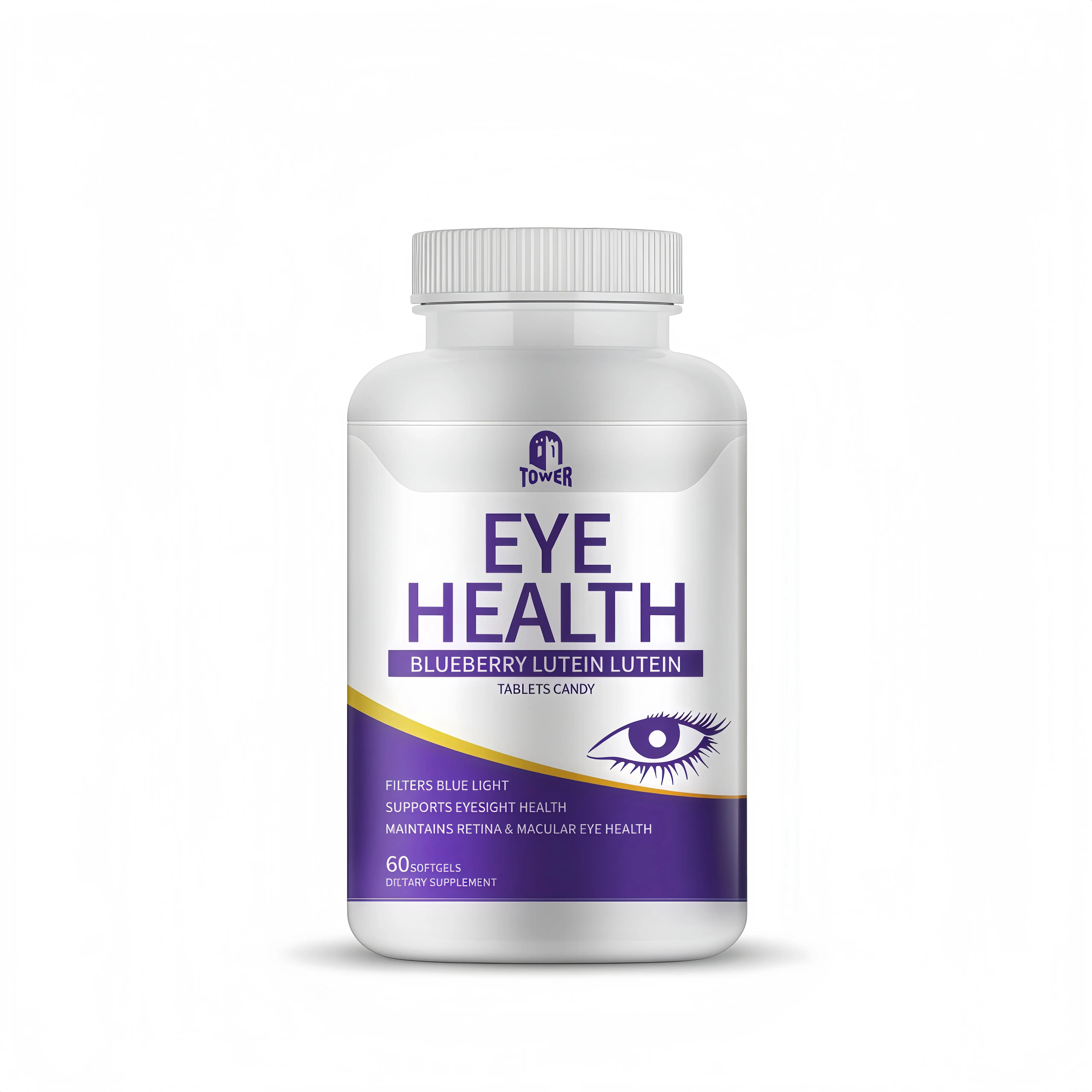 Tower Brand Bilberry Lutein Zinc Dietary Soft Capsules - 60 Caps, Allergen-Free, Dairy-Free, Made in the USA, Antioxidant, Eye Health Support, Blue Light Filter, Youth-Targeted Healthcare Supplement, 60 Soft Gels, Gluten-Free