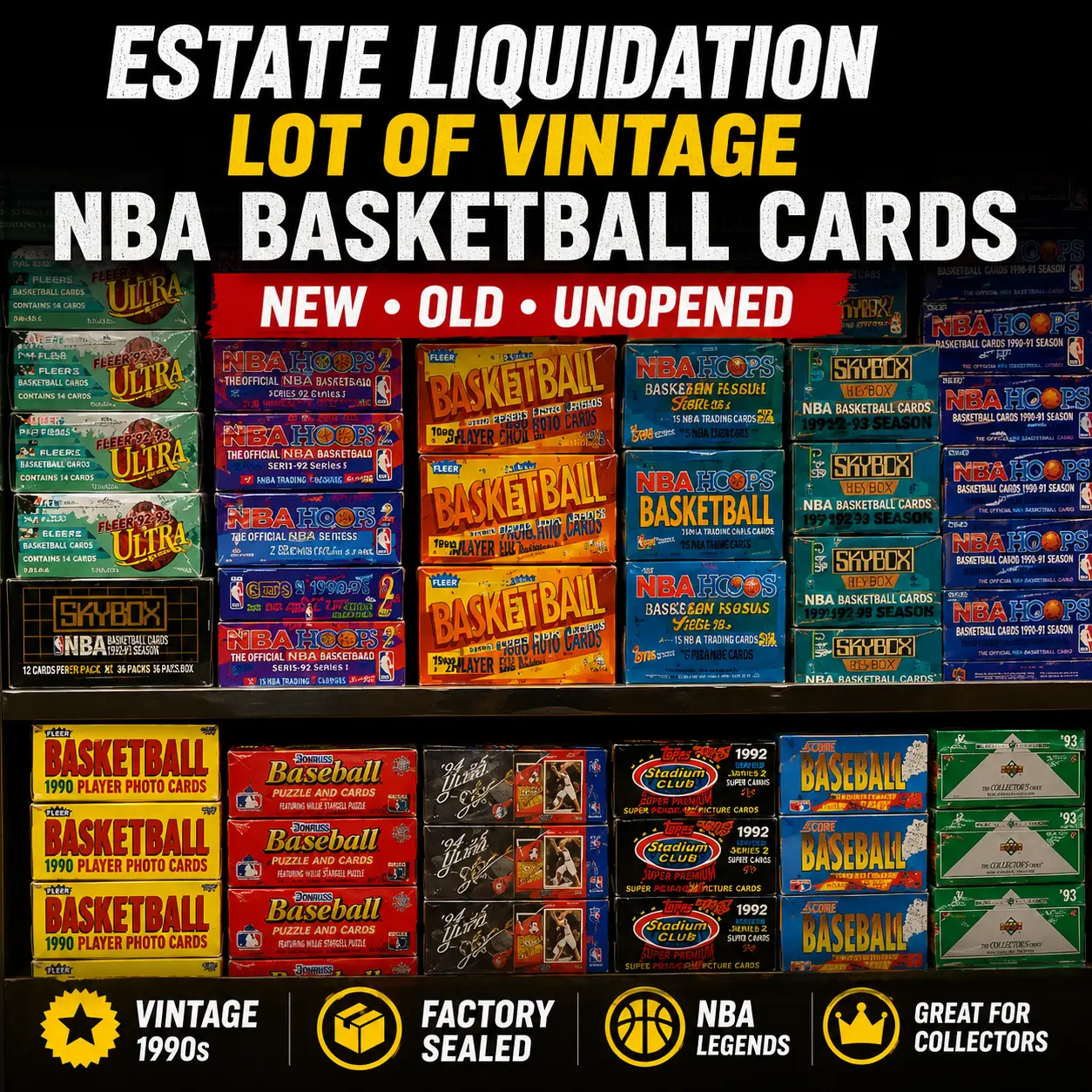 Vintage N B A Basketball Card Packs Factory Sealed Unopened Collection Lot – Estate Liquidation Sports Trading Cards