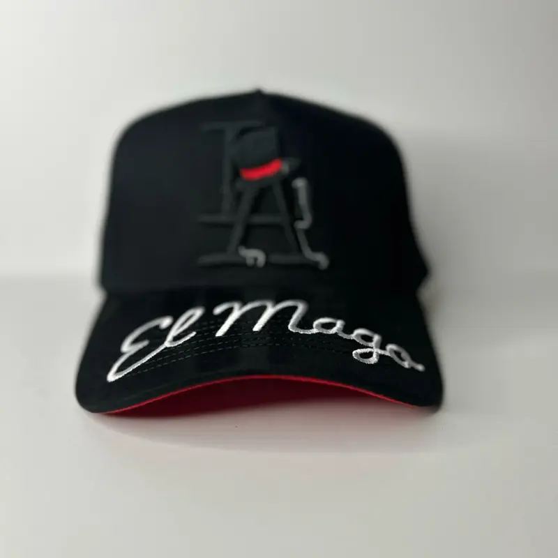 LA Mago Black Snapback Hat with El Mago Embroidery and Red Detailing
