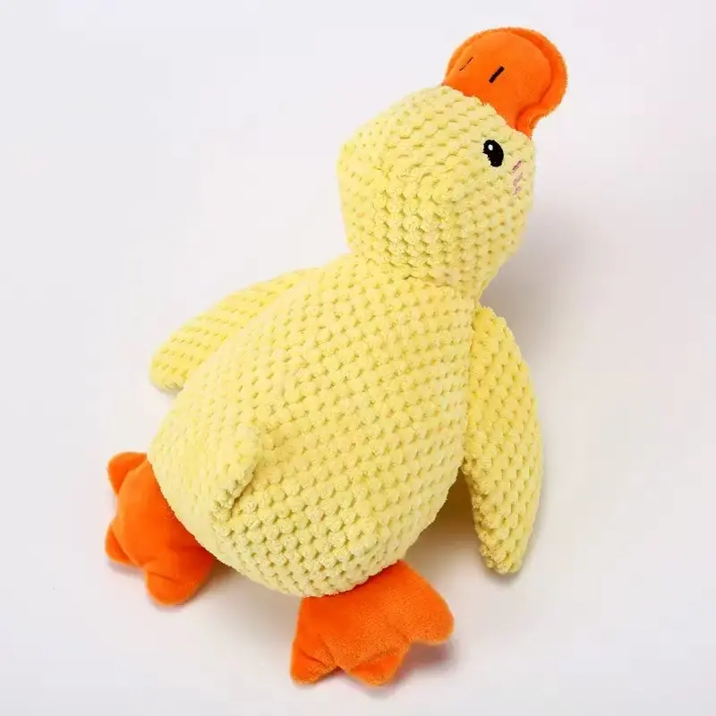 Cute Plush Yellow Duck Dog Toy - Squeaky, Chew Resistant & Sleep Companion for Puppy Teething