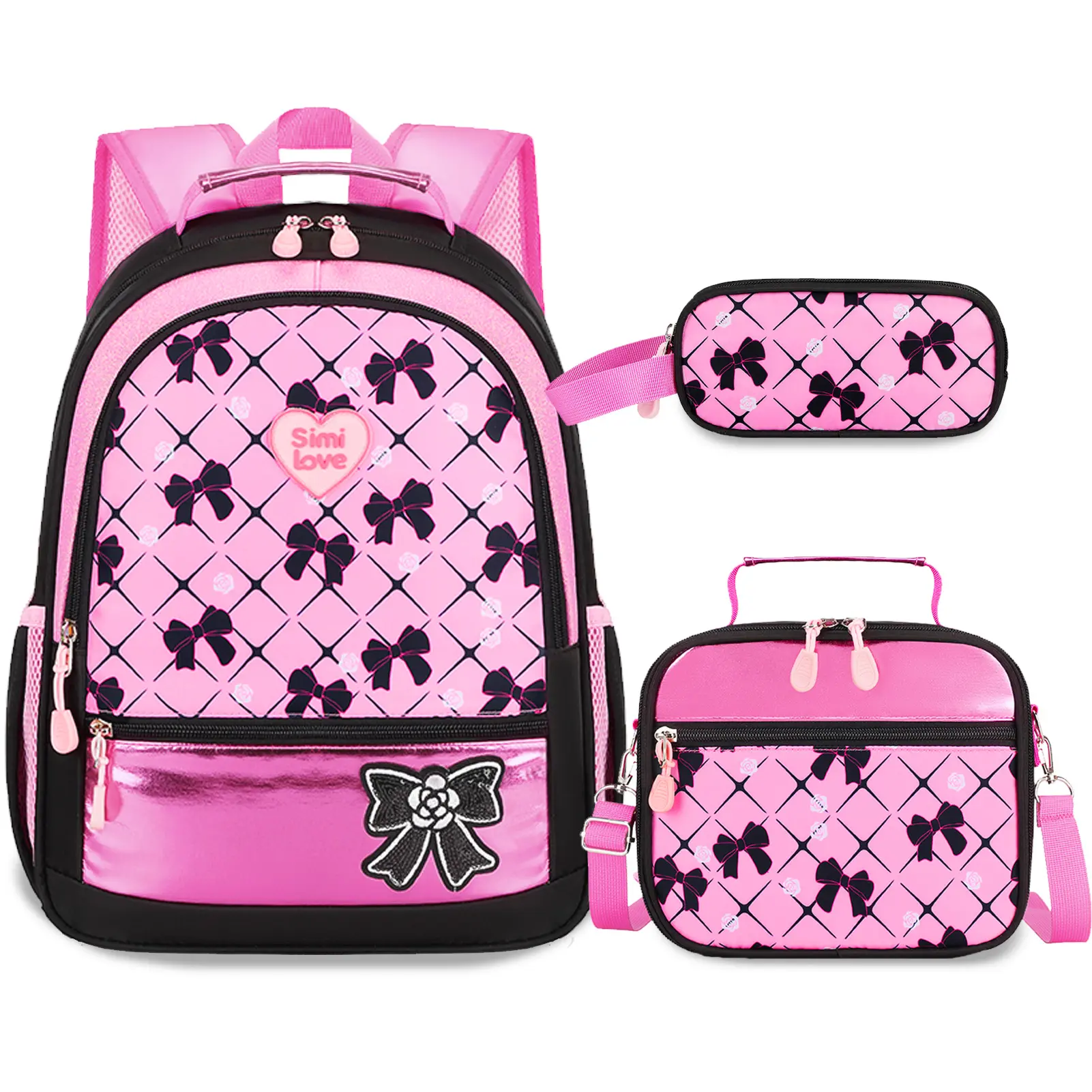 SIMILOVE Cute Prints Waterproof Poly Prop 65 Safe School Backpack, 15in Backpacks for School with Lunch Box & Pencil Case, Daycare Travel Bag
