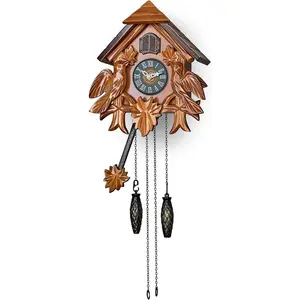 Cuckoo Clock with Night Mode, Quartz Movement and Wooden Decorations (Brown)