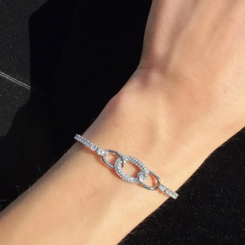 Silver-Tone Sparkling Crystal Infinity Tennis Adjustable Bridal Bracelet - Celeste