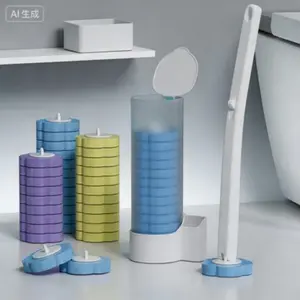 Disposable Toilet Brush Set with Wall-Mount Holder for Deep Cleaning Multi-Layer Refills & Cleaner Bowl Kit - Lavender Flower Scented, Extendable Handle, 360° Cleaning System