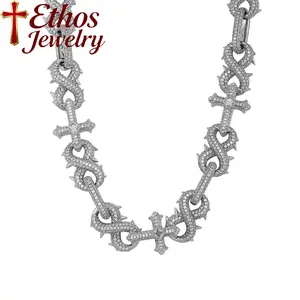 Ethos 8-Character Thorn Chain Cross Necklace with 5A Cubic Zirconia Inlay Copper Cuban Chain Hip-hop Men's Personality Infinity Symbol