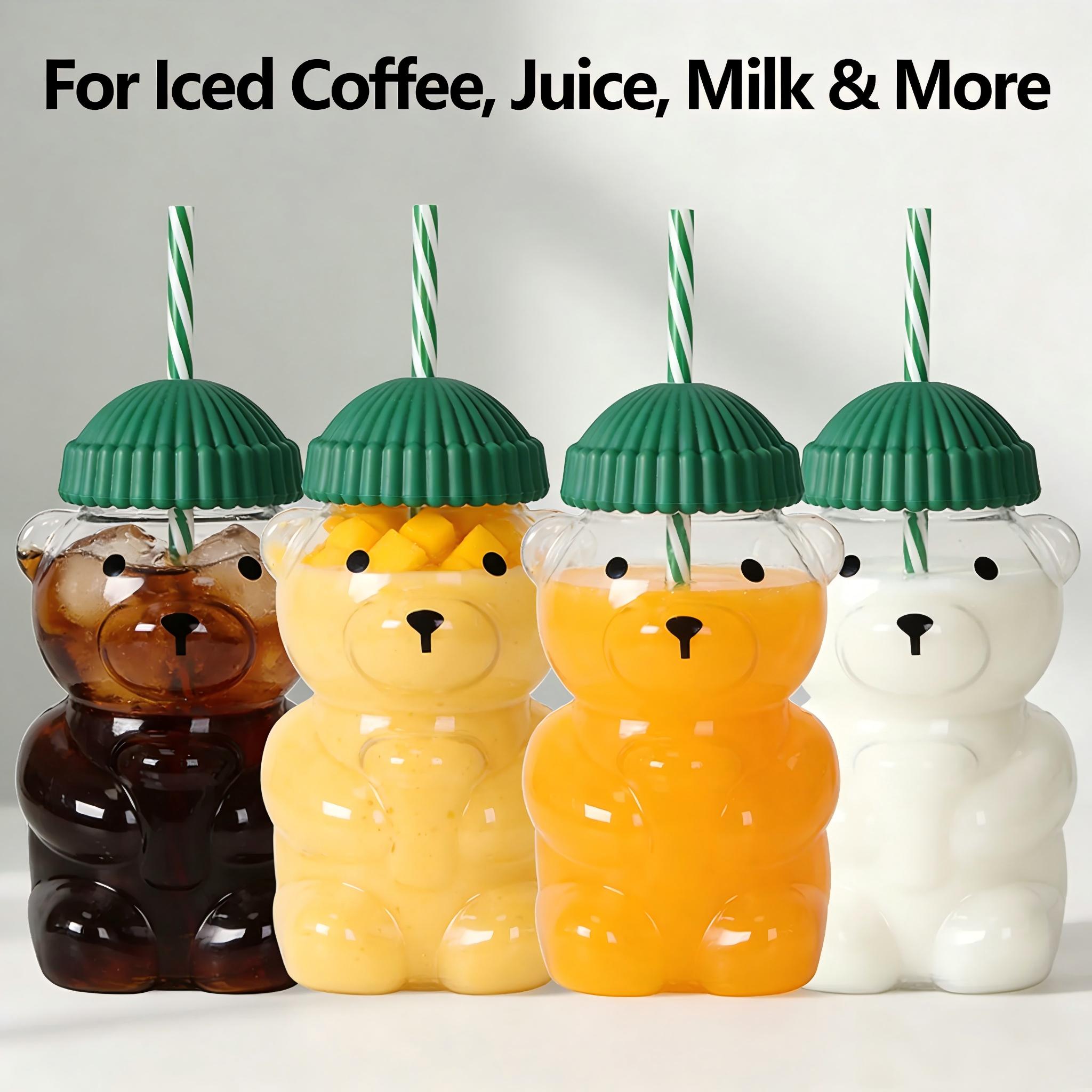 20oz Cute Bear Glass Coffee Mug with Lid & Straw, Aesthetic Mood Boost Iced Coffee Cup, Viral Clear Drinkware for Juice, Smoothie & Milk, Leak-Proof Summer Gift for Women