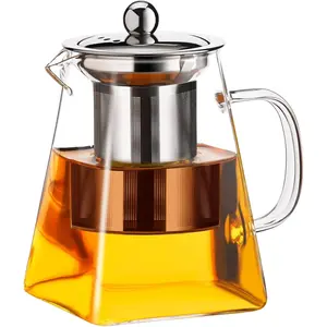 Glass Teapot Stovetop 18.6 OZ with, Borosilicate Clear  Kettle with Removable 18/8 Stainless Steel Infuser, Teapot Blooming and Loose Leaf  Maker  Brewer for Camping, Travel