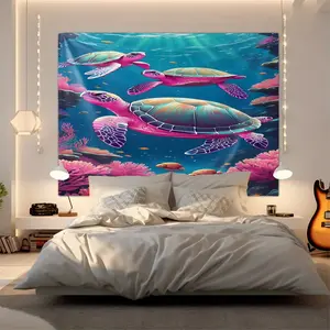 Pink & Colorful Deep Sea Turtles 2D HD Printing Tapestry Fadeless Machine Washable, Multipurpose Wall Cloth Decor, Fits Bedroom/Living Room/Dreamy Space, Works as Sofa Cover/Tablecloth/Bedspread