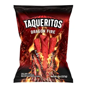 Taqueritos Dragon Fire Spicy Rolled Corn Tortilla Chips, 8oz Bag, Crunchy, Bold Flavor, Perfect Snack for Parties or On-the-Go