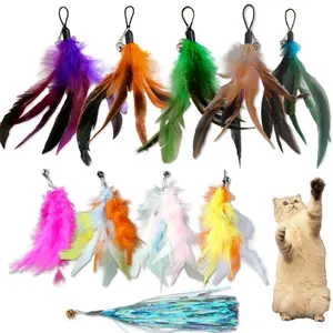 10-Pack of Vibrant Feathered Cat Toy Refills: Perfect Wand Attachments for Indoor Cats, Enhance Your Pet's Playtime with These Exciting Replacement Feather Cat Toys