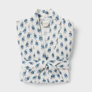 L/XL Floral Waffle Bath Robe Blue/White - Threshold