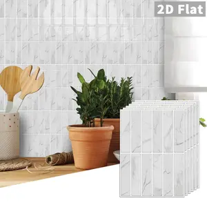 10 PCS/Box GST PE Crystal Foam Tile Stickers White Marble Vertical Mosaic Waterproof Oil-Proof Anti-Collision Home Decor for Kitchen Bathroom Ceiling Tiles Old Wooden Boards