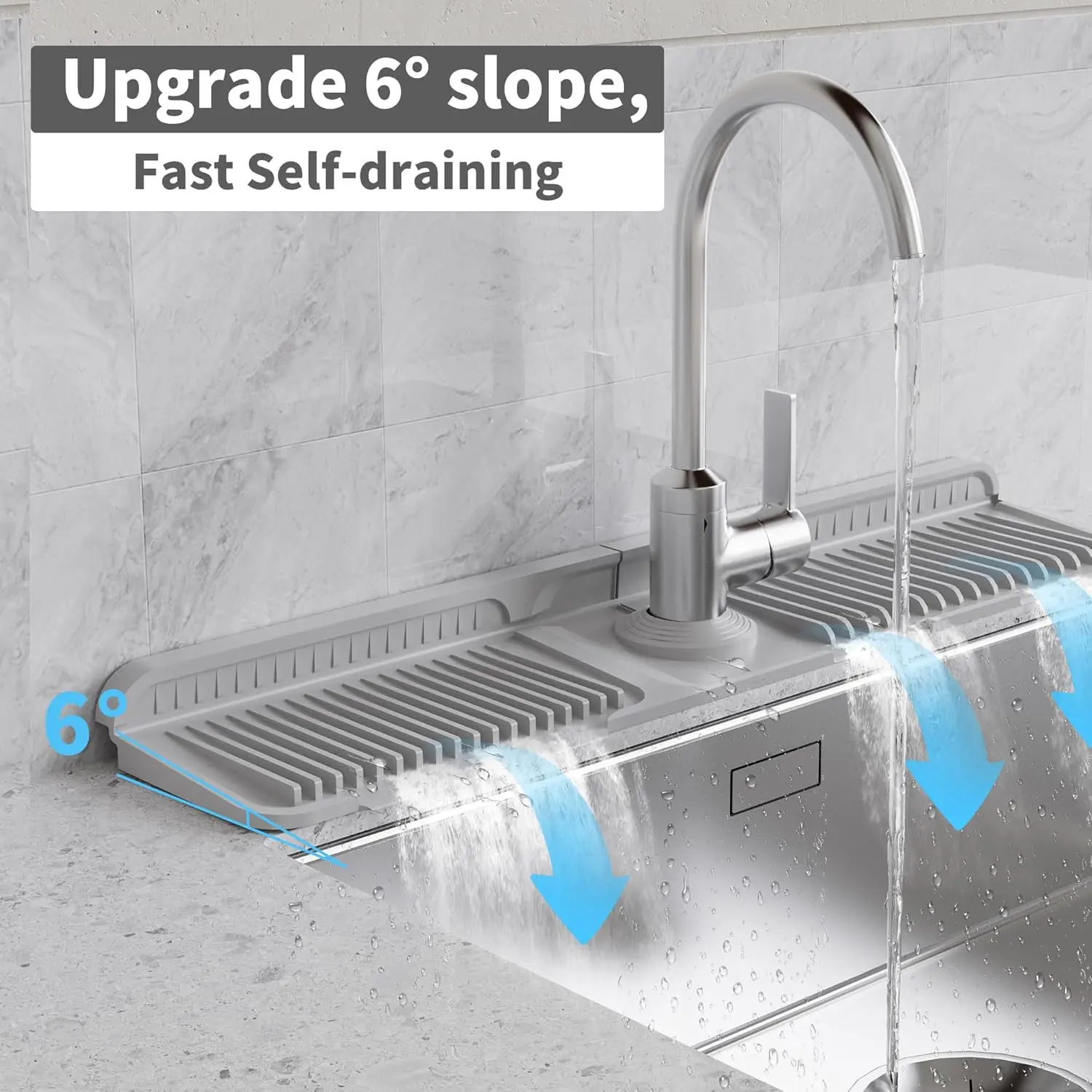 Kitchen Sink Splash Guard 24"x5.8", Silicone Sink Mat for Countertop, Bathroom & Farmhouse Sink Protector, Water Absorbent Splash Guard, Anti-Slip Sink Pad Household Items Interior Grey #dealsforyoudays