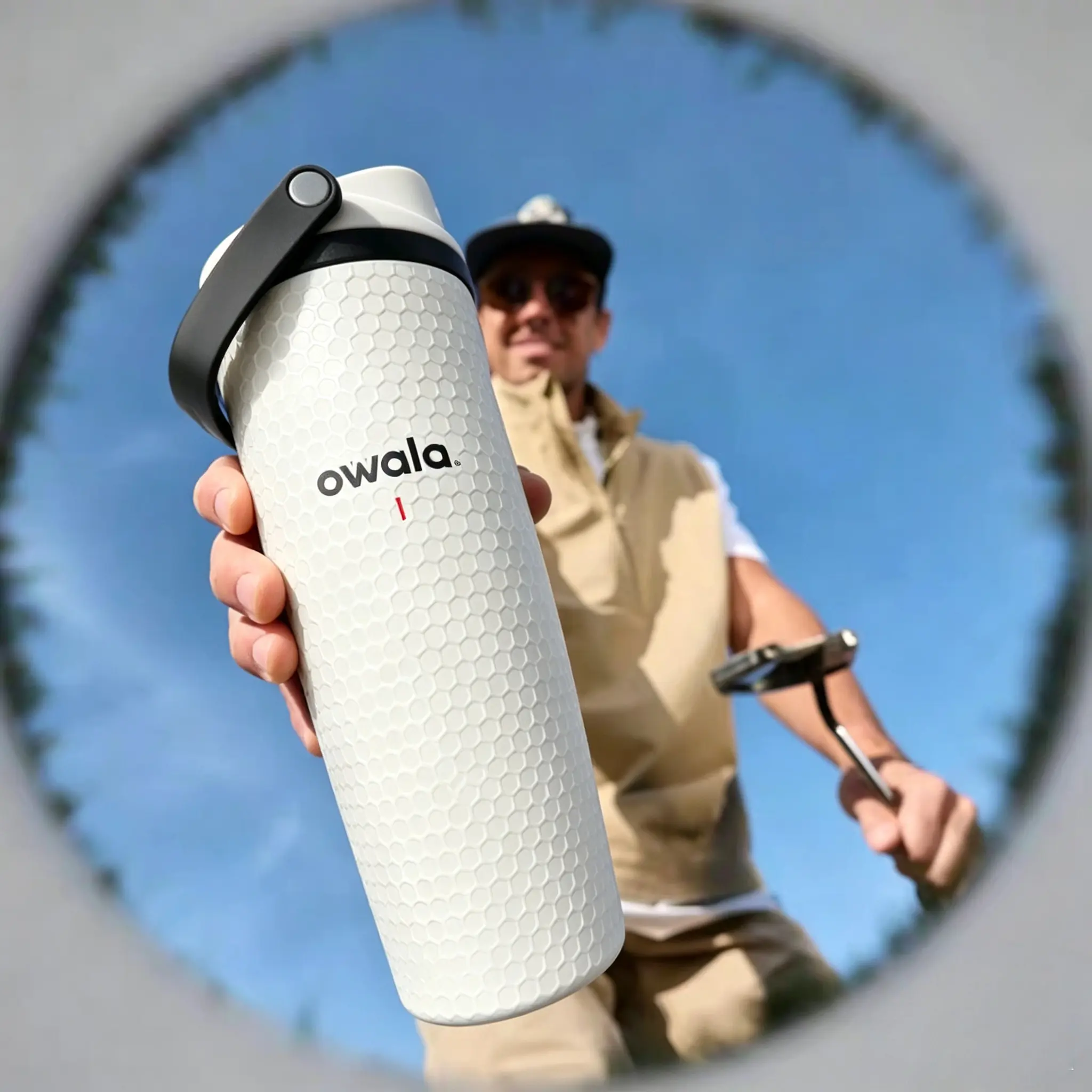 Owala 30oz FreeSip Golf Ball Stainless Steel Water Bottle for Adults - Classic, Stylish, Portable Vacuum Flask with Leak-Proof Lid, Loop-Attached Anti-Scalding Single Bottle, Insulated Drink Tumbler, Vacuum Insulated Cups