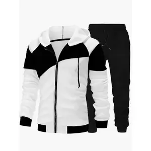 Men's Casual Sportswear Set Fleece-ed Hoodie & Joggers with Geometric Design, Zip Detail hine New Year physical exercise Washable - Perfect Fall/Winter