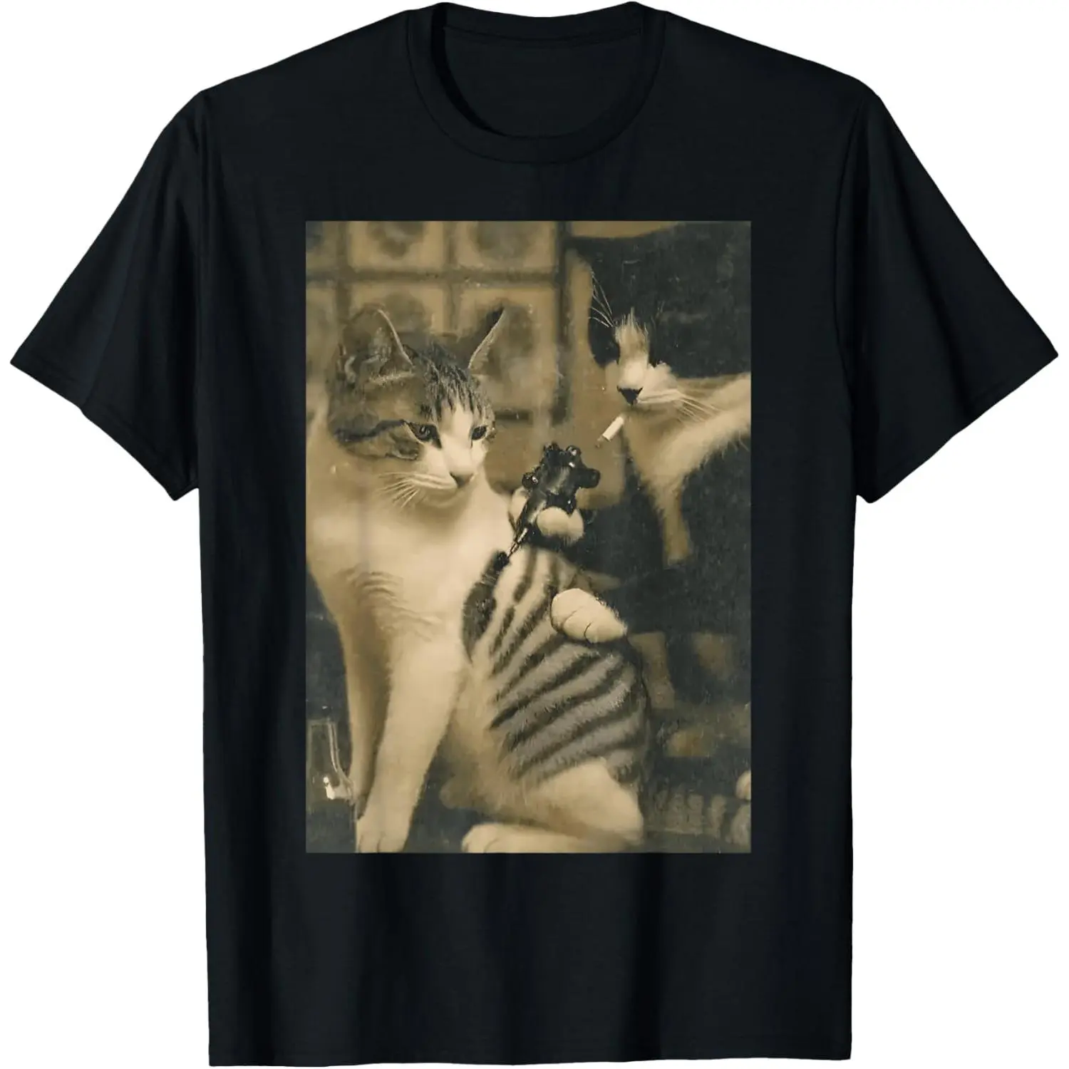 cat with cigarette tattoo Vintage Cat Smoking Tattoo Inked Kitty Artist Funny Meme T-Shirt