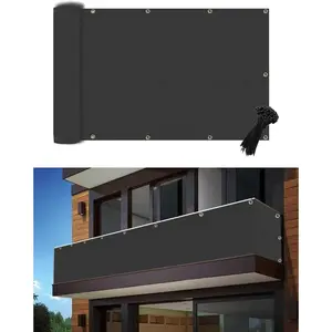 3'x16' Black Balcony  Screen Fence Cover UV Protection Weather Resistant  Shade Cloth for Outdoor Patio Apartment Backyard Porch Deck Railing with Zip Ties