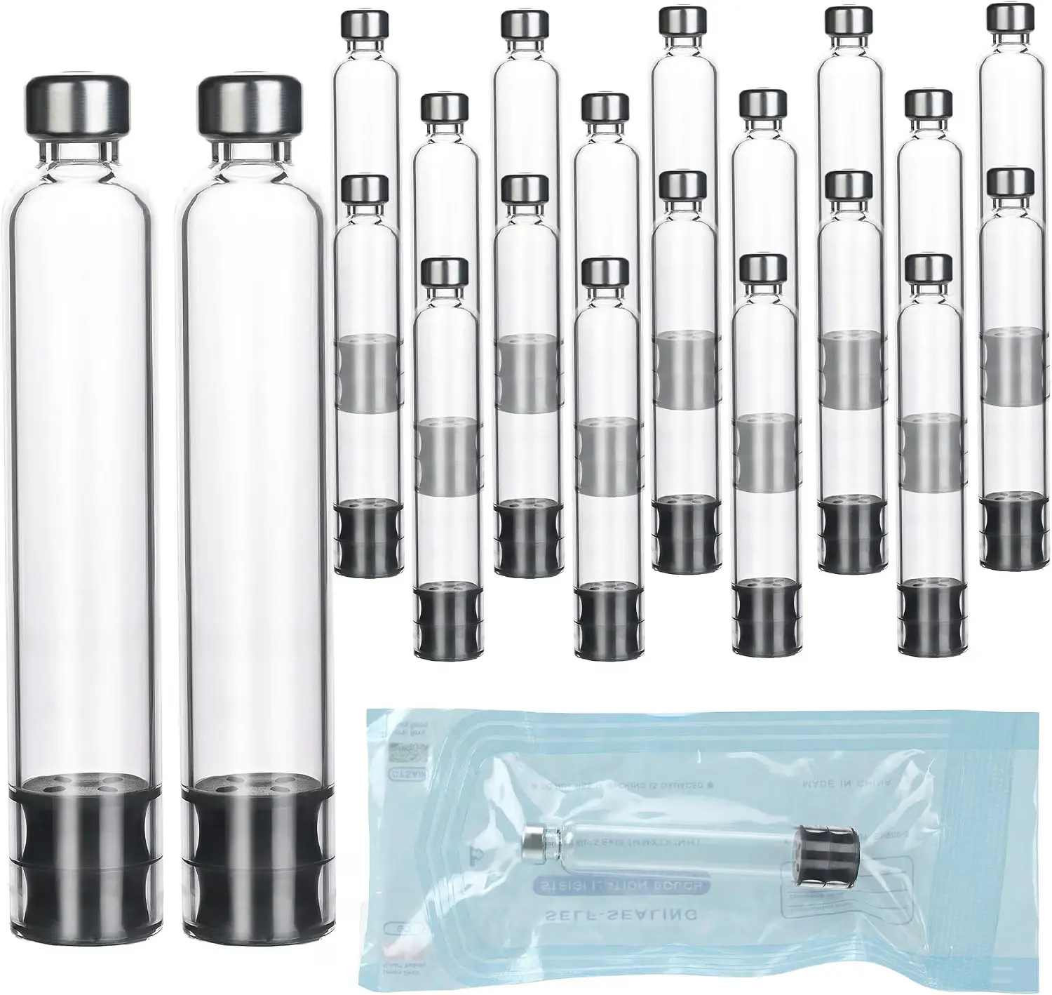 20-Pack 3mL Sterile Individually Sealed Refillable Glass Ink Cartridges