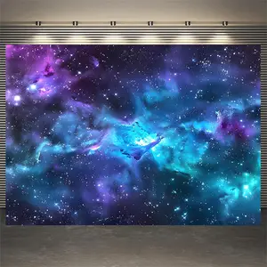 1pc 2D Flat Polyester Material Photo Studio Background Cloth - Blue, Purple, Green Nebula Design with Scattered Stars, Celestial Space Theme for Photo Shoots or Digital Art Projects