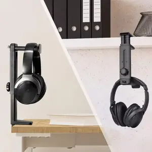 Headset Stand 360 Degree Rotating Clamp Height Adjustable Multifunctional Desktop Hook, Headphone Holder with Cable Management