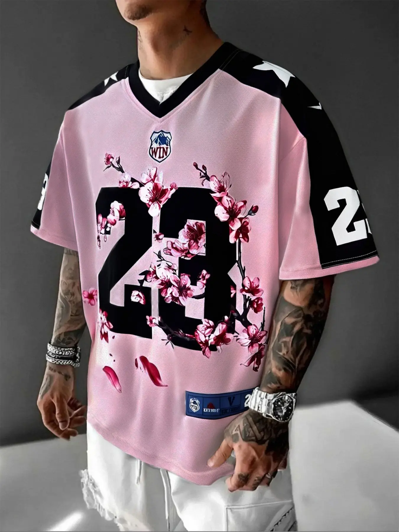 Men's Number Print Round Neck Short Sleeve Breathable Fabric T-shirt, Loose Relaxed Fit Casual Versatile Tropical Style Graphic Tee, Streetwear Fashion Trendy Vibe Top for Summer Menswear