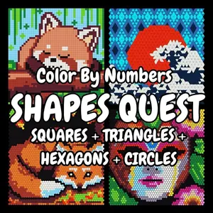 QUEST Color By Numbers: Squares + Triangles + Hexagons + Circles: Mystery Mosaic Color By Number Book Color Quest Activity coloring Book For Adults (Black Background) (Color By Number Shapes Quest)