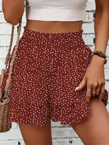 2PC Women's Frill Trim Ruffle Hem Shirred High Waist Shorts, Boho Casual Tiered Layer Shorts for Spring & Summer, Ladies Bottoms for Daily Wear, Womenswear, Rara Skirts, Fit, Vibe