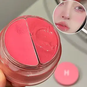 HERORANGE Lip and Cheek Dual-purpose Cream Korean Water Light Matte Dual Effect Whitening Lip Mud Lipstick Two-color Dual Effect Blush, Radiant Finish