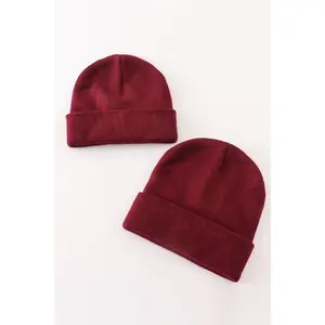 Burgundy ribbed basic knit beanie hat