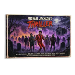 Vintage - Style Printed Canvas Art, Michael Jackson Thriller 1982 Zombies, High - Quality Print, Retro Horror Wall Decor for Home, Living Room, Bedroom, Music Room
