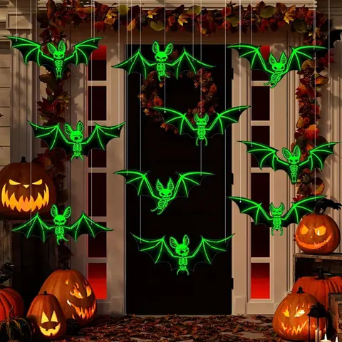 10 Pcs/set Halloween Decorations 3D Stereoscopic Bats, Fluorescent Glow in the Dark Props for Haunted House, Horror Wall Stickers, Decorative Wall Sticker, Luminous Wall Sticker, Wall Decals