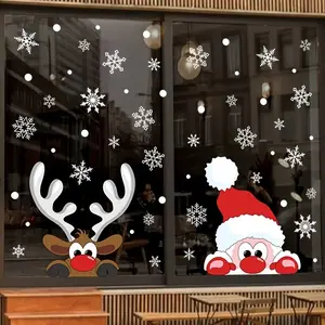 Christmas Snowflake Window Sticker Glass Static Cling, Christmas Decal Santa Reindeer Party Decoration, Festive Holiday Decorations