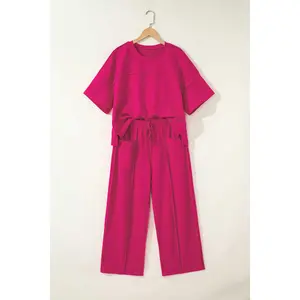 Magenta Drop Shoulder Tee & Barrel Pants Set | 2-Piece Casual Outfit for Loungewear & Errands