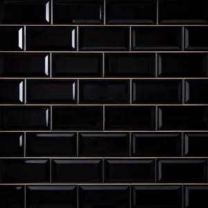Timeless Jet Black Reversed Beveled 3x6 Ceramic Subway Tile Sample