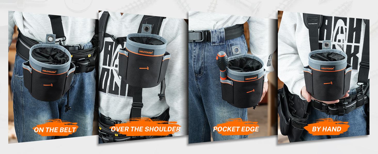 MELOTOUGH Drawstring Tool Pouch - 2 Sizes | Clip-On Nail, Screw & Bolt Bag | Mini 6″ & Deep 8.75″ for Levels/Tools | Hanging Pouch for Carpenter, Electrician, Contractor MELOTOUGH Drawstring Tool Pouch - 2 Sizes | Clip-On Nail, Screw & Bolt Bag | Mini 6″ & Deep 8.75″ for Levels/Tools | Hanging Pouch for Carpenter, Electrician, Contractor
