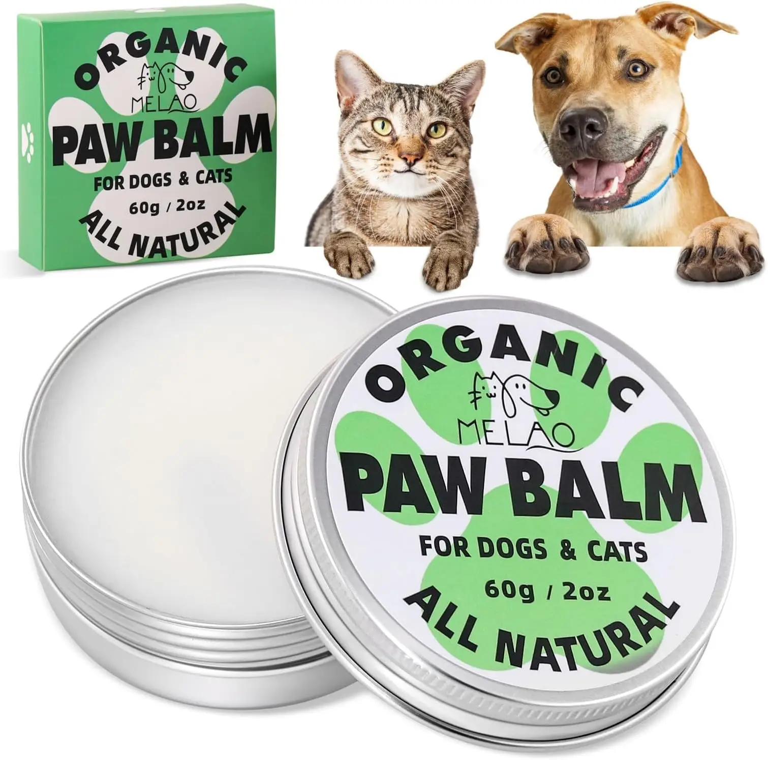 Organic Dog Paw Balm, Moisturizing Paw Soother for Dogs, Natural Pad Protector Repairs Cracked Noses and Paws, Protective Balm for Dogs and Cats - 2oz