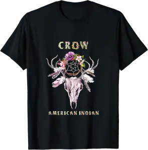 Crow American Indian Tribe BOHO Floral Skull Retro T-Shirt - Anabelleh Shop 25B09H7PGPSP