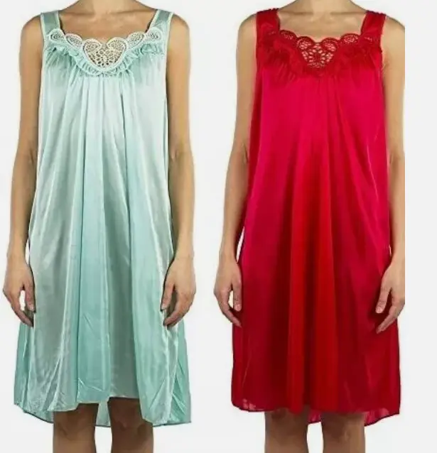 2 Pack of Silky Lace Accent Sheer Sleeveless Nightgowns Sizes M-3X night gown women
