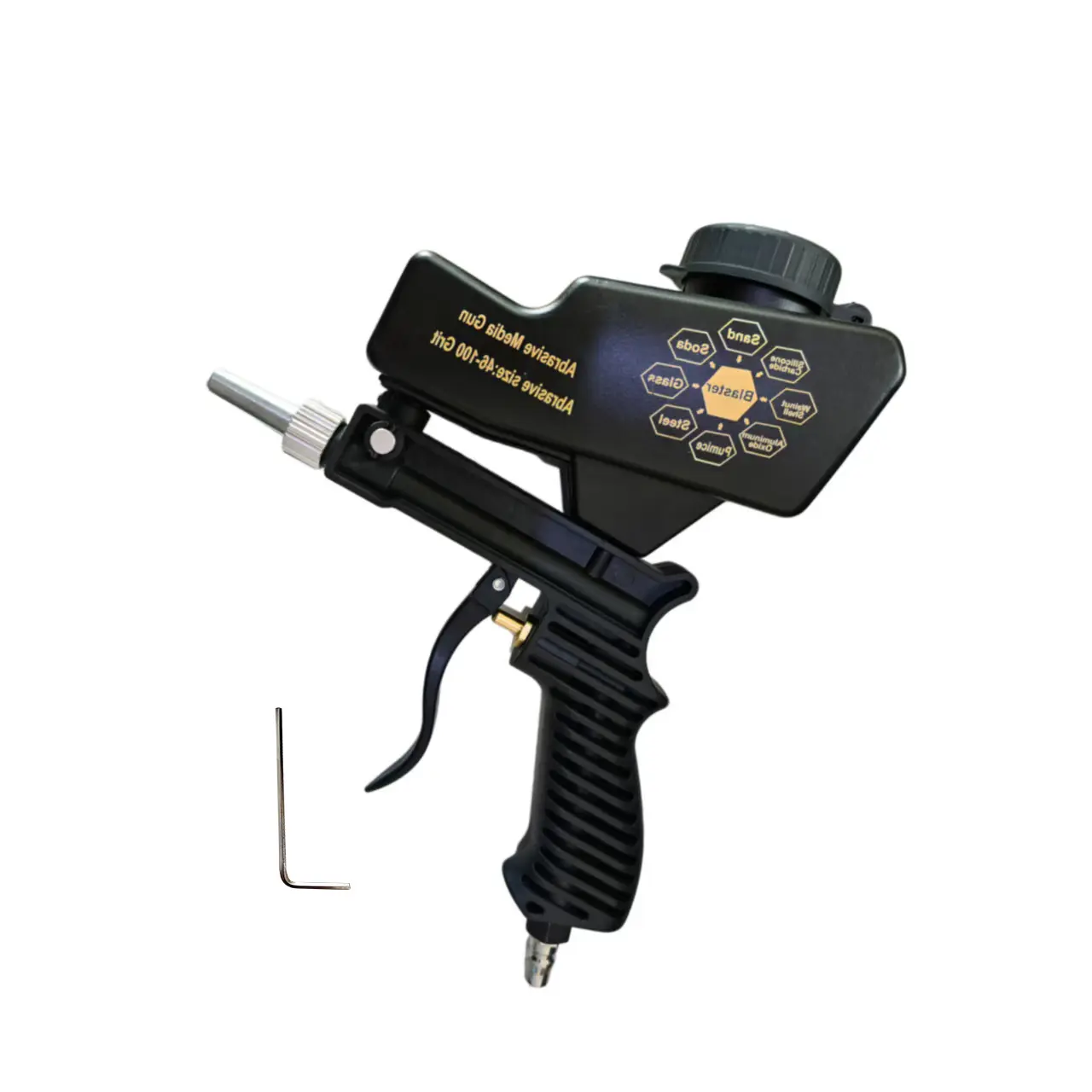 Sandblasting Gun, Portable Handheld Air-Powered Sandblaster, Home Use Metal Decontamination Tool, Long Nylon Bristle Brush