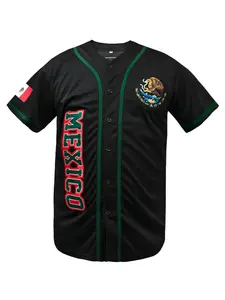 Men's Mexico Stitched Baseball Jersey, Sports Style Jersey, Breathable V Neck Short Sleeve Baseball Shirt Loose Fit Breathable Sportswear,Unisex Design for Outdoor Sports All Seasons Wear Embroidered Sportswear Top