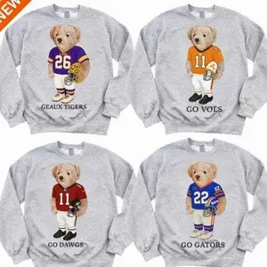 All Team College Football Teddy Bear Graphic Sweatshirt Pullover, Vintage Sport Varsity Crewneck, Cute Gift For Football Fan QWF