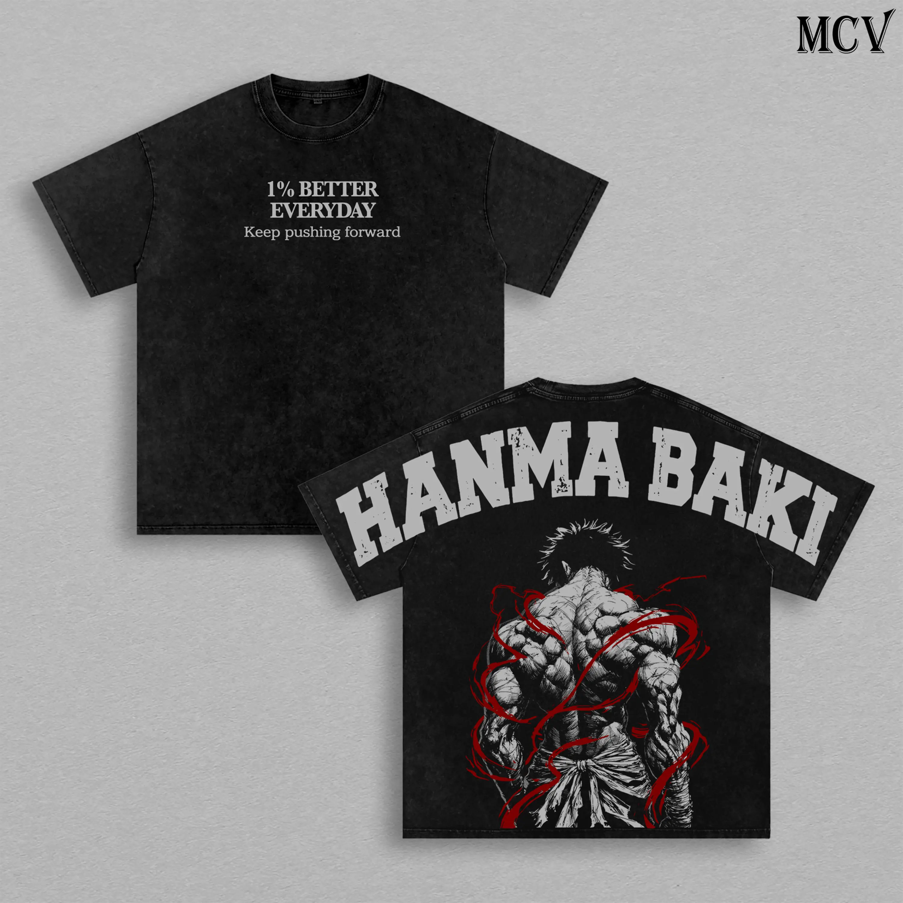 Baki Hanma Washed Gym Tee – Martial Arts Beast Mode Anime Graphic Double Printed T-Shirt, Menswear Heavy Cotton Unisex Oversize Pump Cover Vintage Streetwear