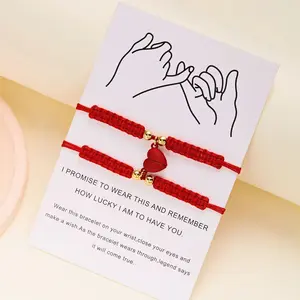 US-FASHION - 2 PCS Simple Lucky Red Rope Braided Bracelet for Women Men Romantic Heart Magnetic Couple Matching Bracelets Friendship Jewelry