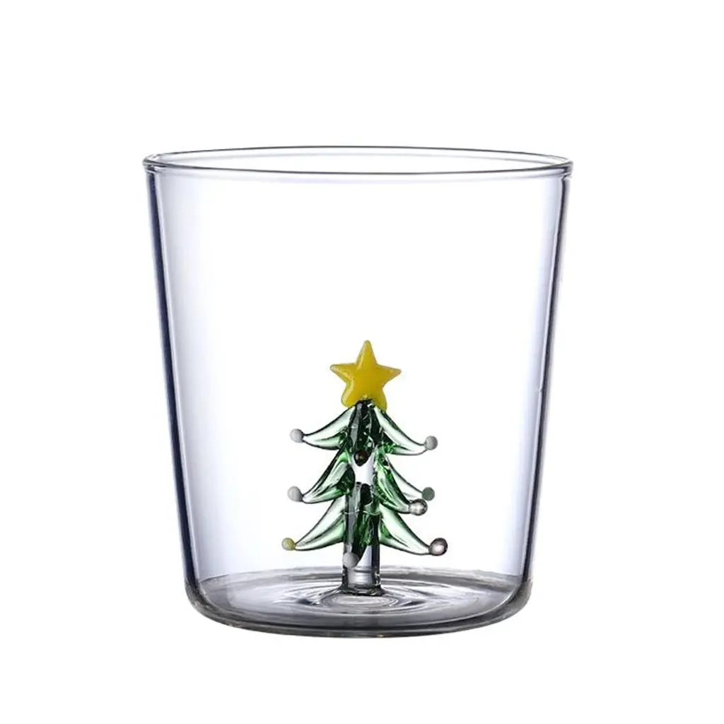 Christmas Glass Goblet-Wine Cup with Christmas Tree Figurine Drinking Cup