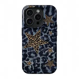Blue leopard print, leopard print five-pointed star pattern phone cases, suitable for iPhone17 ProMax, 16Pro, 15, 14, 13, 12, double-layer protective cases, smartphone cases